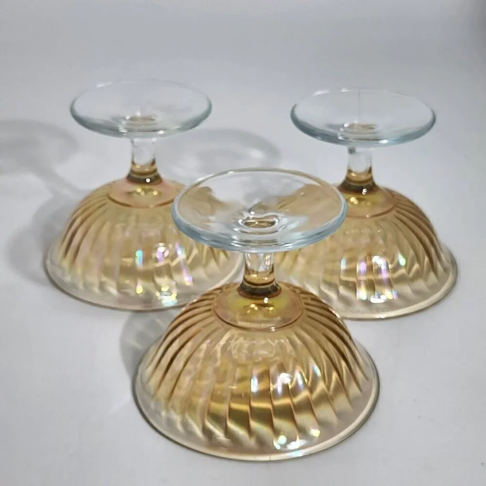 Imperial Glass Marigold Carnival Flare Rim Smooth Rays Stemmed Sherbet Lot Of 3